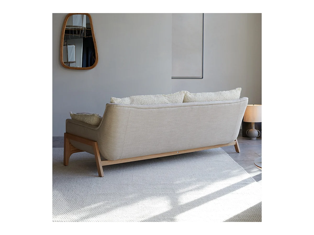 Sofa Woodnest mit massivem Eichenholzgestell und Leinenbezug 3-Sitzer ,3-Sitzer