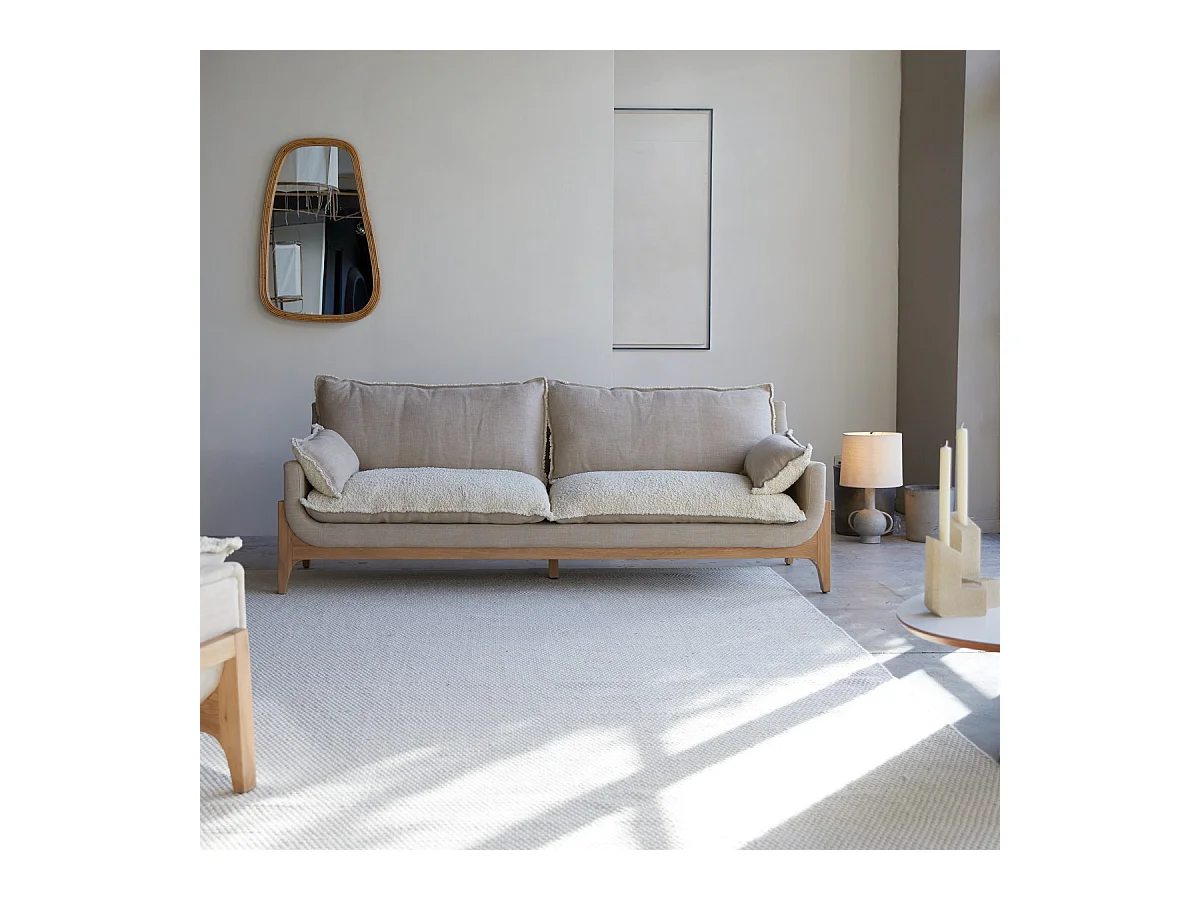 Sofa Woodnest mit massivem Eichenholzgestell und Leinenbezug 3-Sitzer ,3-Sitzer