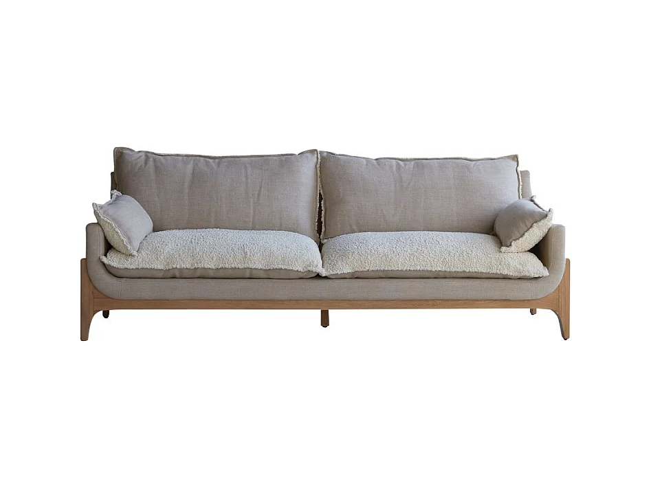 Sofa Woodnest mit massivem Eichenholzgestell und Leinenbezug 3-Sitzer ,3-Sitzer