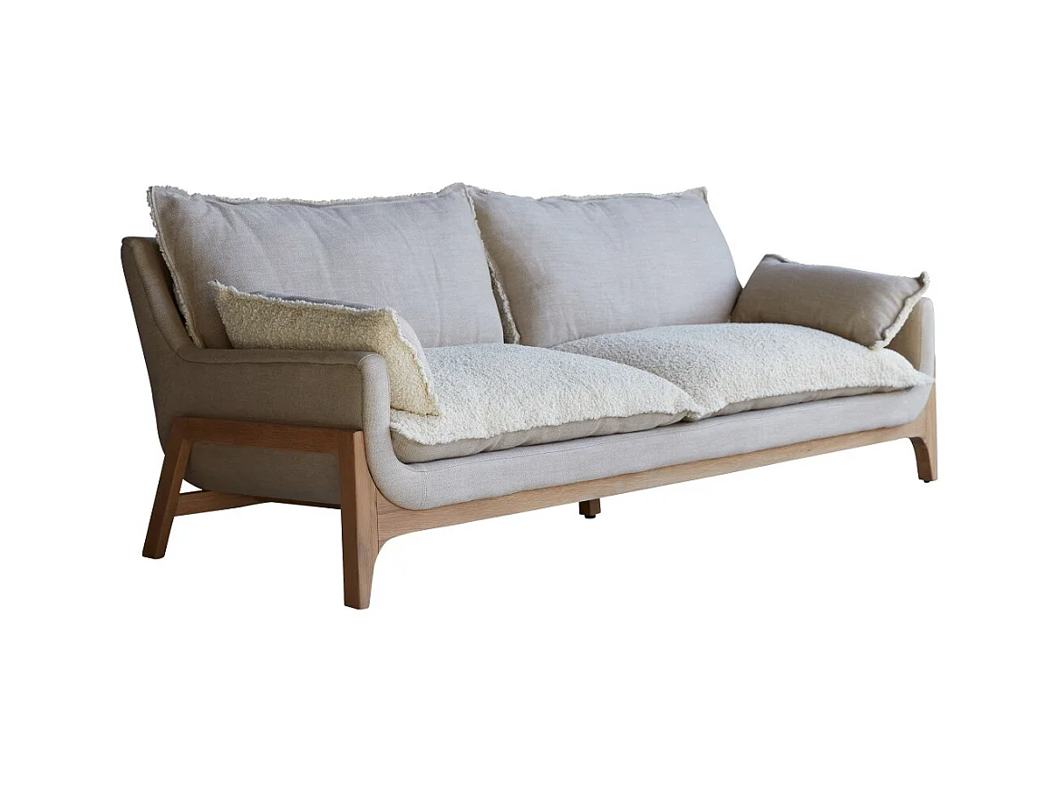 Sofa Woodnest mit massivem Eichenholzgestell und Leinenbezug 3-Sitzer ,3-Sitzer