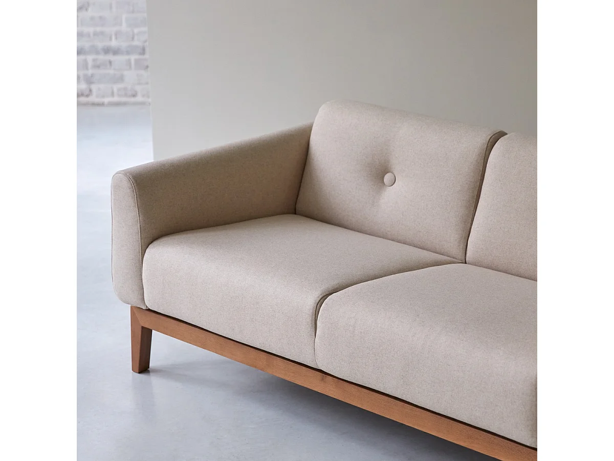 2-Sitzer-Sofa Bjorn aus massiver Eiche und Ecru-Wolle ,2-Sitzer