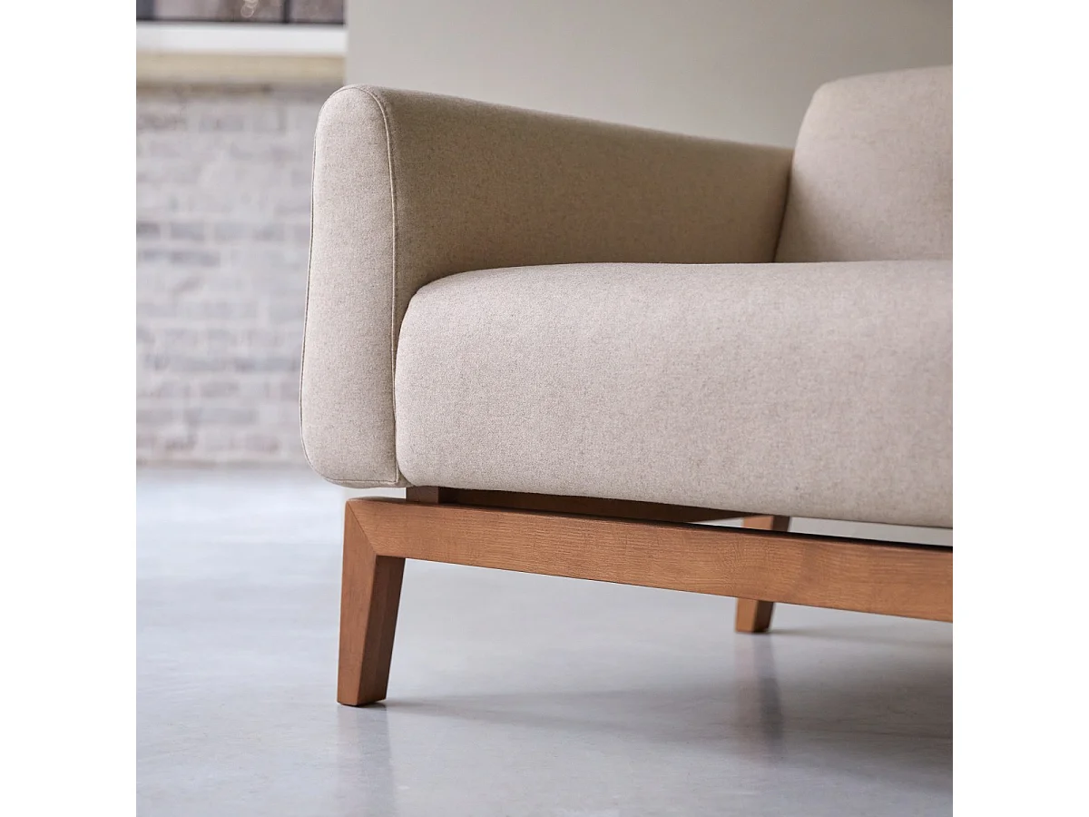 2-Sitzer-Sofa Bjorn aus massiver Eiche und Ecru-Wolle ,2-Sitzer