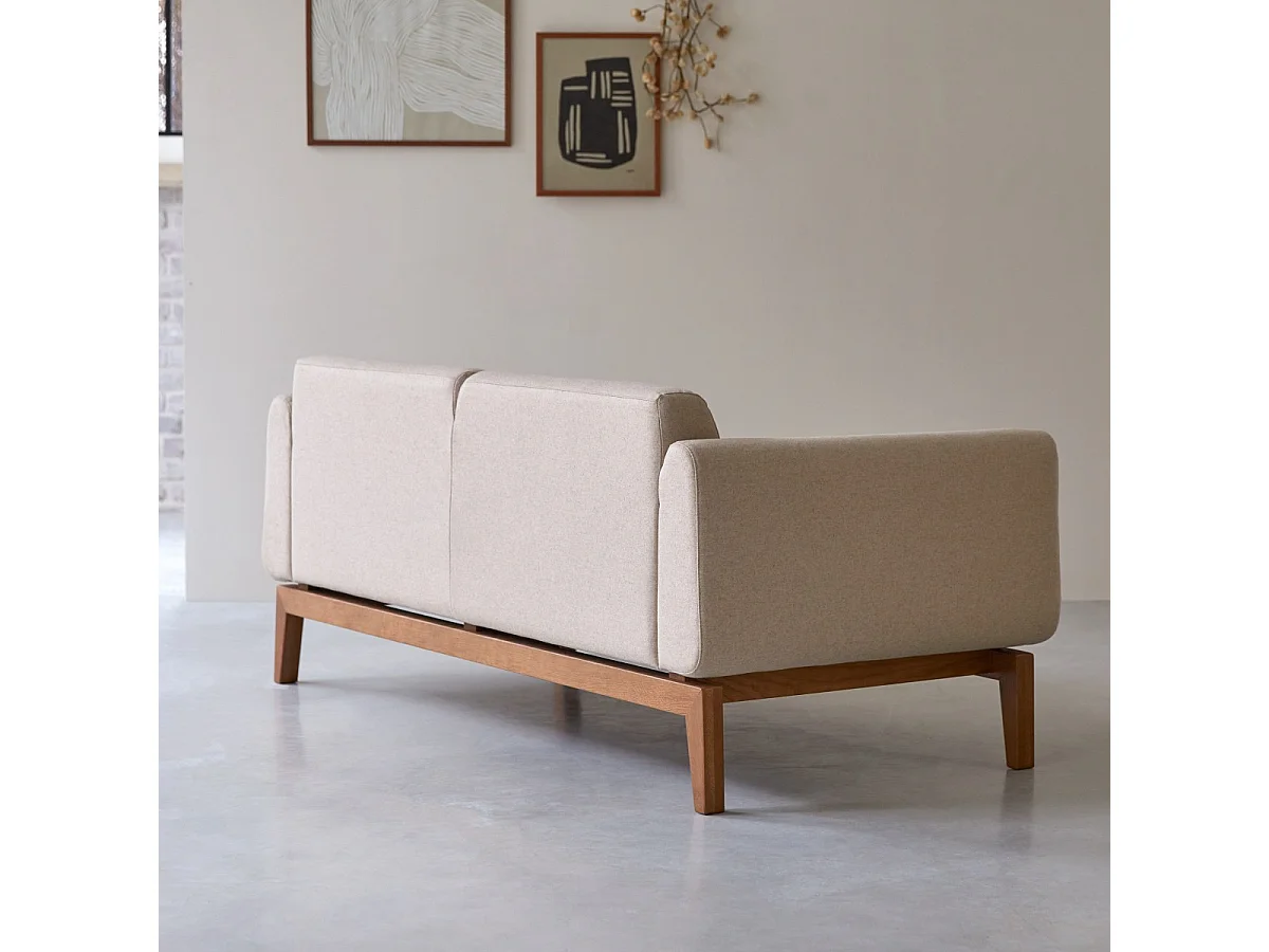 2-Sitzer-Sofa Bjorn aus massiver Eiche und Ecru-Wolle ,2-Sitzer