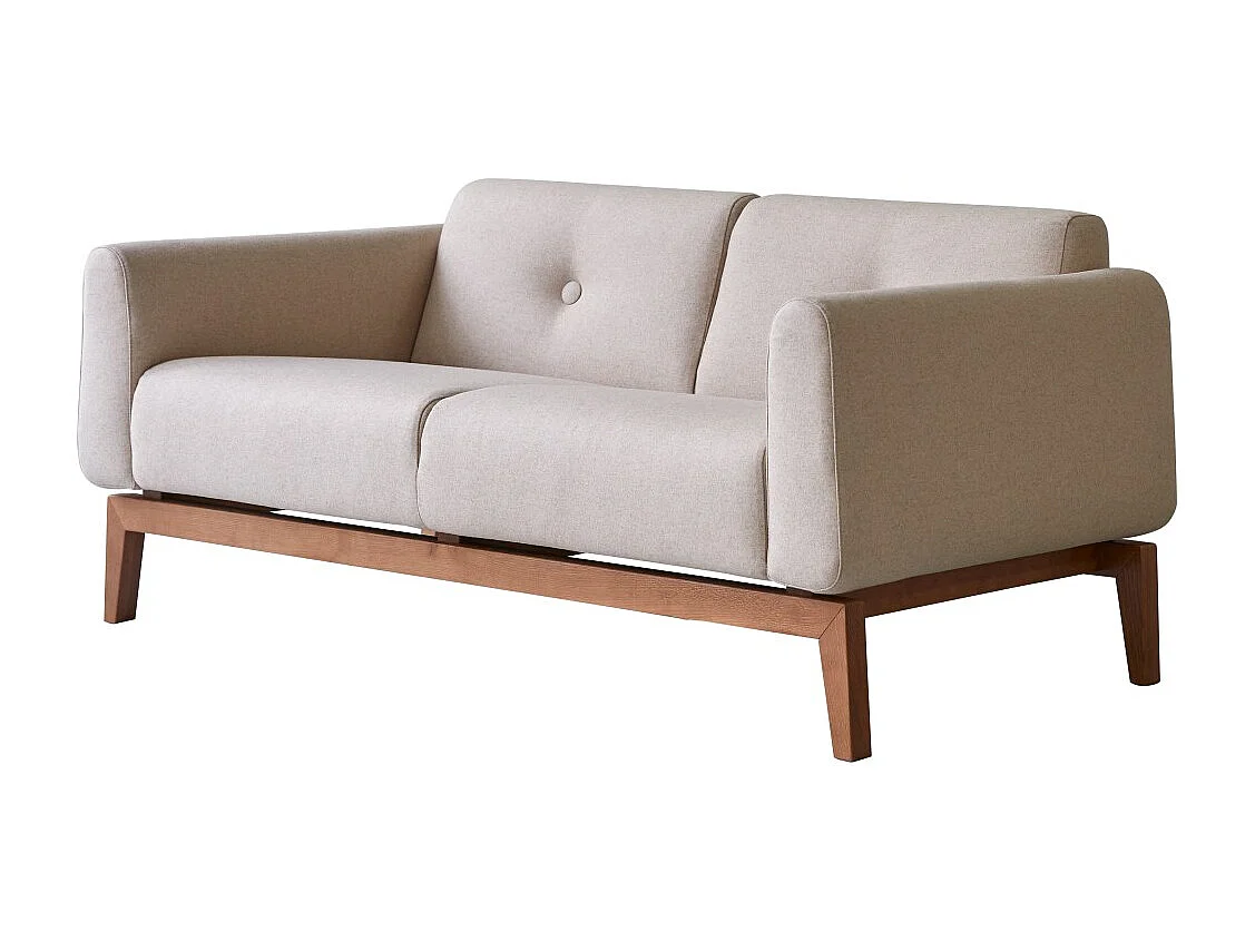 2-Sitzer-Sofa Bjorn aus massiver Eiche und Ecru-Wolle ,2-Sitzer