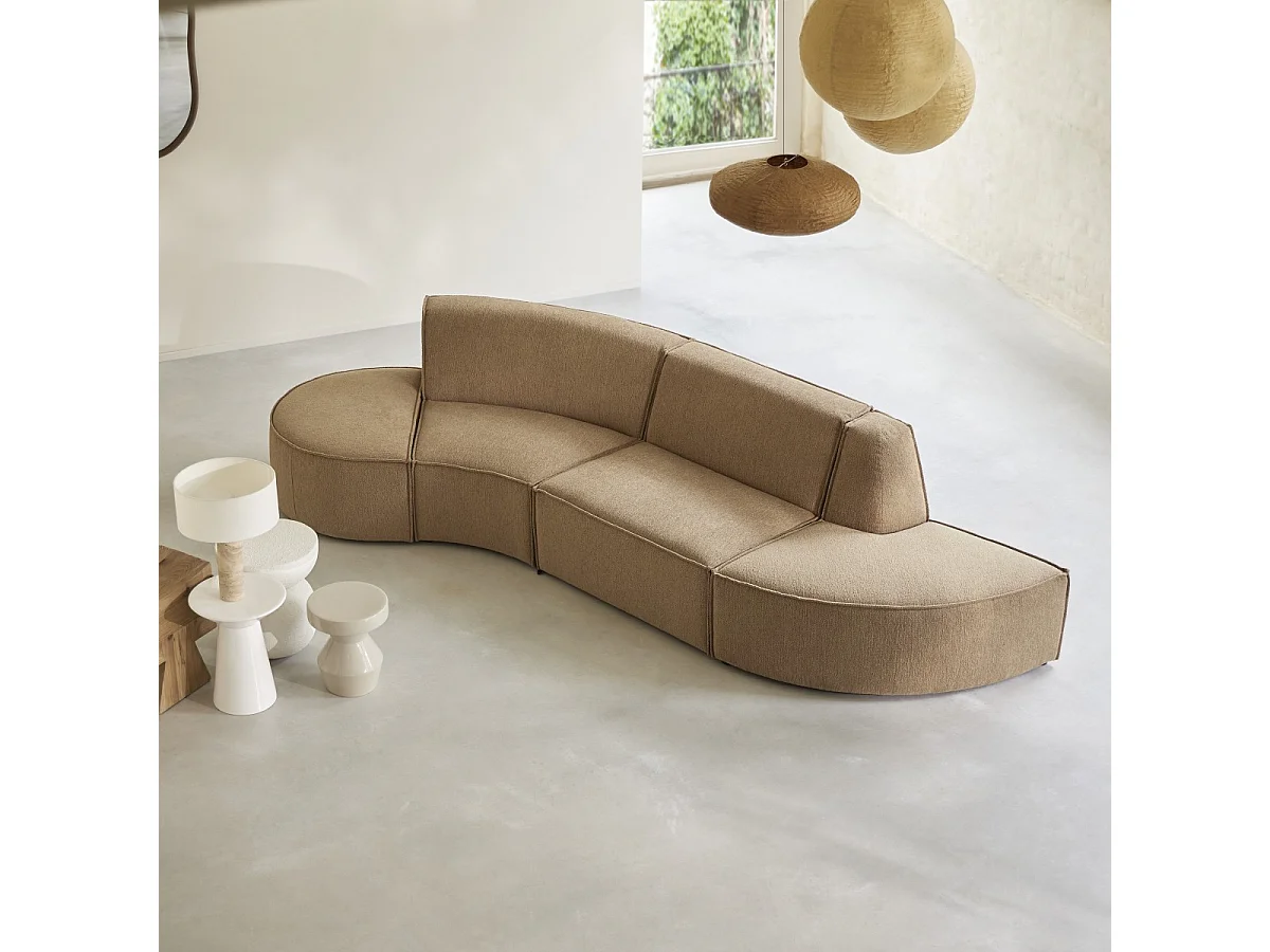 Seduta modulabile Dario a 4 posti in tessuto cammello