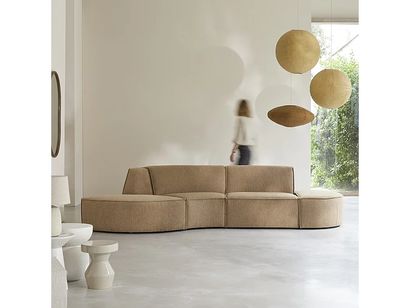 Seduta modulabile Dario a 4 posti in tessuto cammello