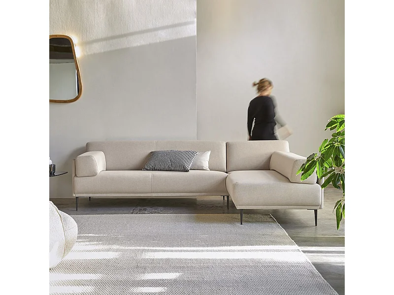 Divano angolare destro in tessuto écru 270 x 180 cm Finn, 4 posti