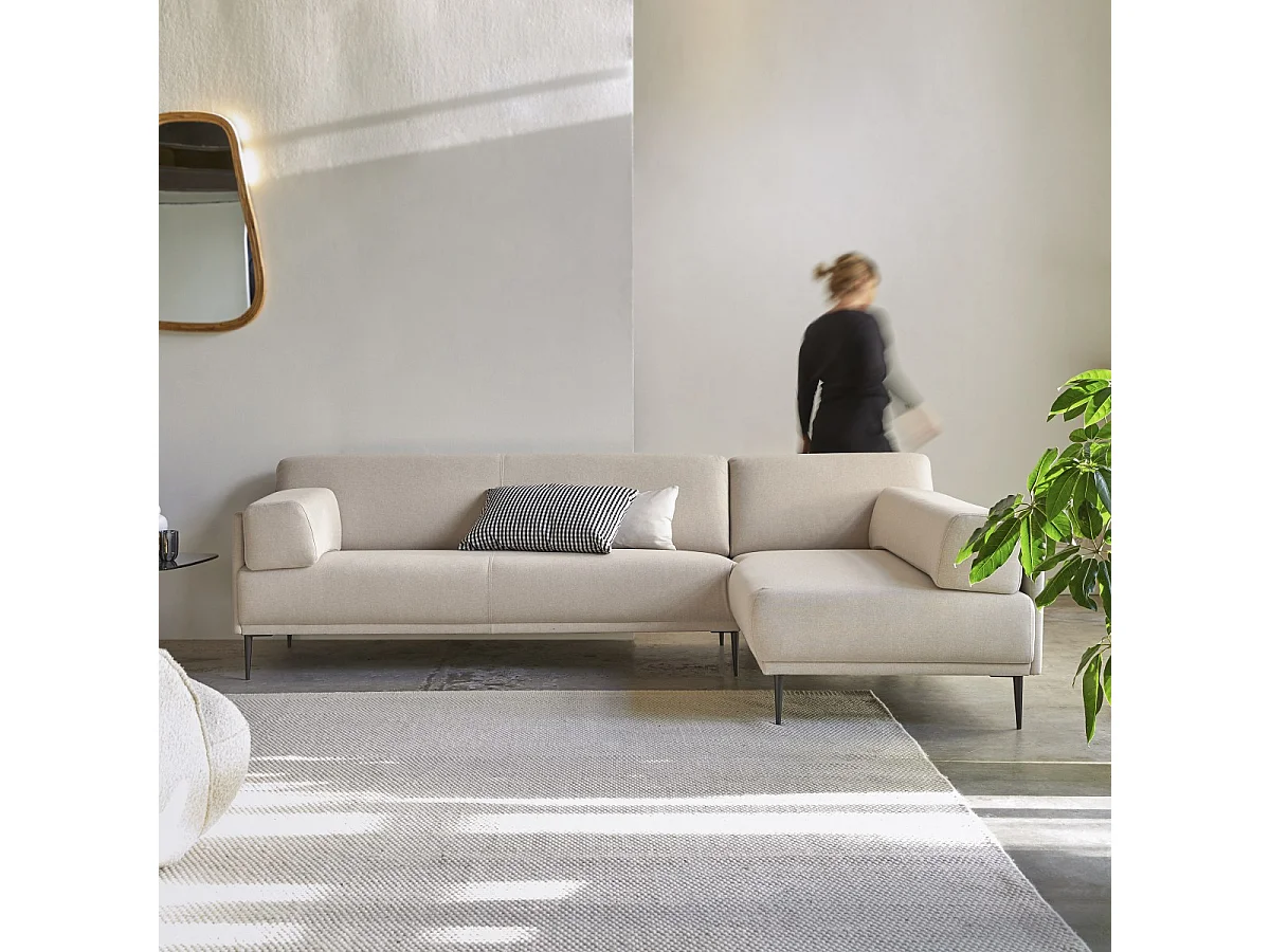 Canapé d'angle droit en tissu écru 270 x 180 cm Finn, 4 places