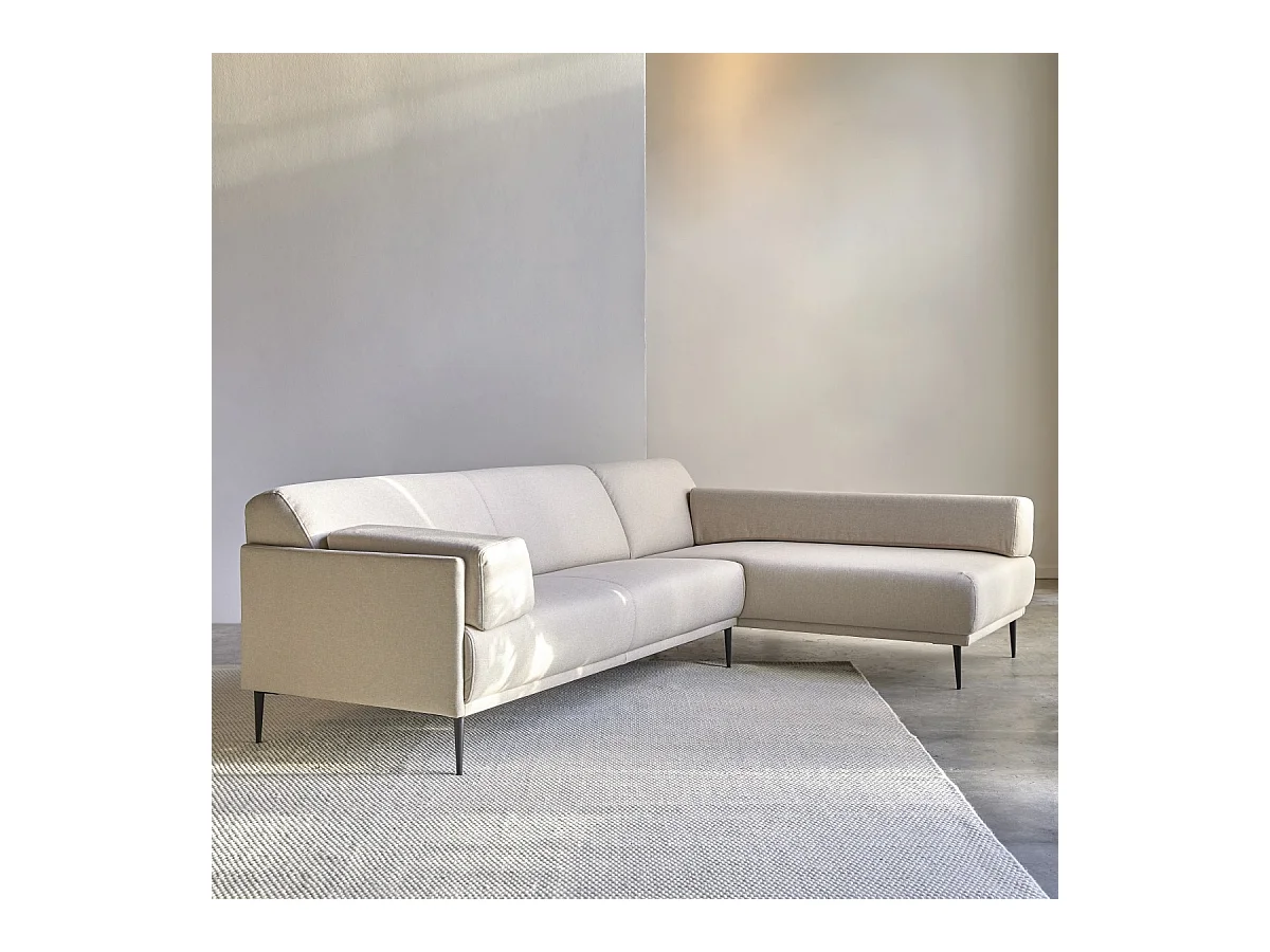 Canapé d'angle droit en tissu écru 270 x 180 cm Finn, 4 places