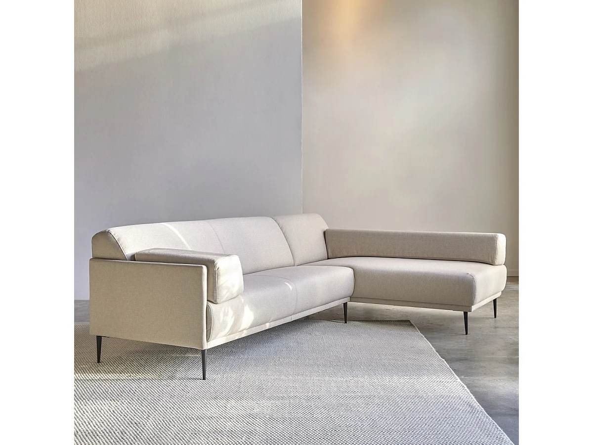 Canapé d'angle droit en tissu écru 270 x 180 cm Finn, 4 places