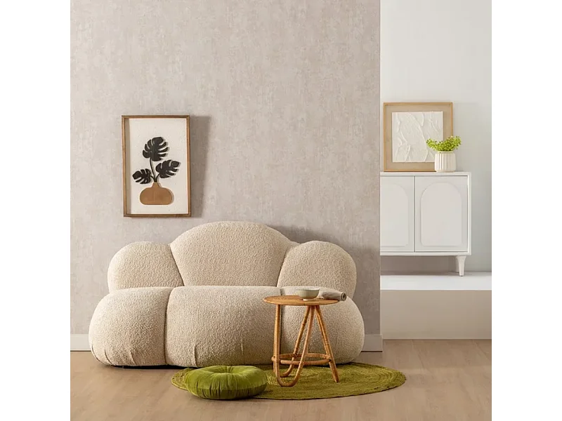 Canapé nuage en tissu bouclette beige, assise moelleuse et design cocon – TERRAR