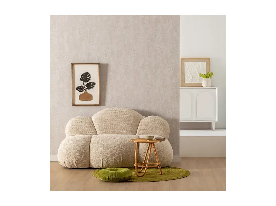 Canapé nuage en tissu bouclette beige, assise moelleuse et design cocon – TERRAR