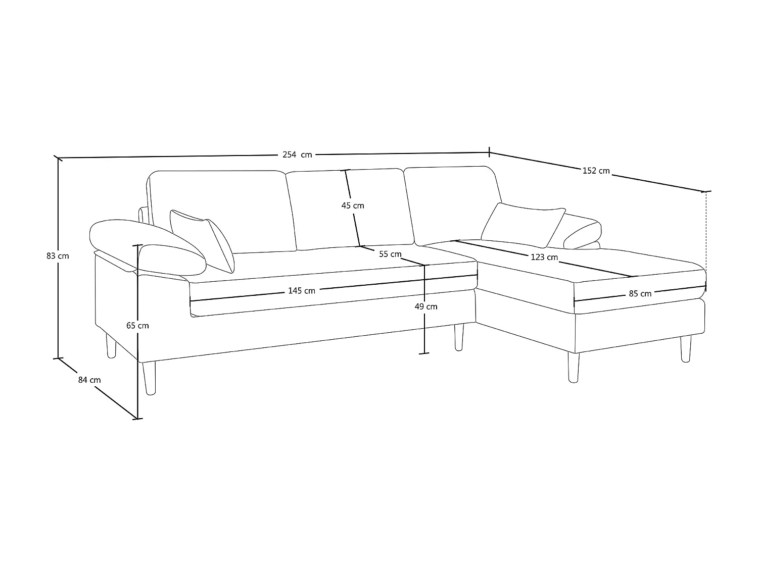 Divano angolare 3 posti con chaise longue destra tessuto giallo – Washington