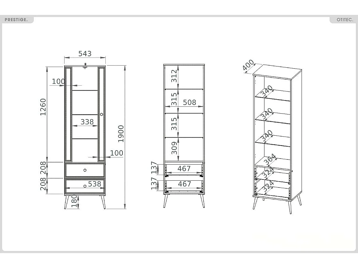 Armoire Vitrine - H.190 x L.55 x P.40 cm - PRESTIGE