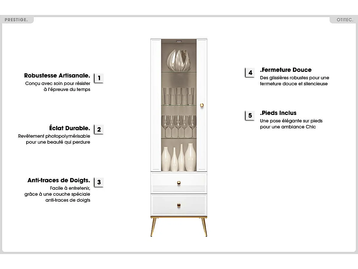 Armoire Vitrine - H.190 x L.55 x P.40 cm - PRESTIGE