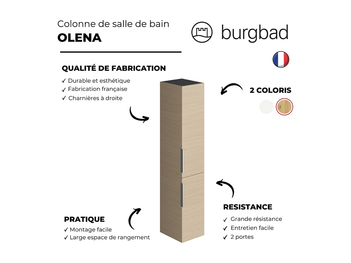 Colonne de salle de bain BURGBAD Olena 2 portes chêne clair