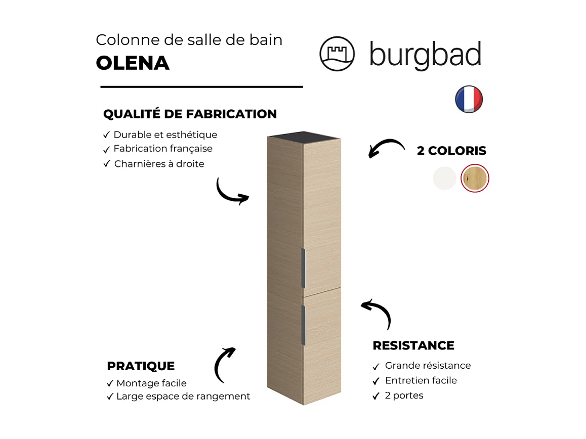 Colonne de salle de bain BURGBAD Olena 2 portes chêne clair