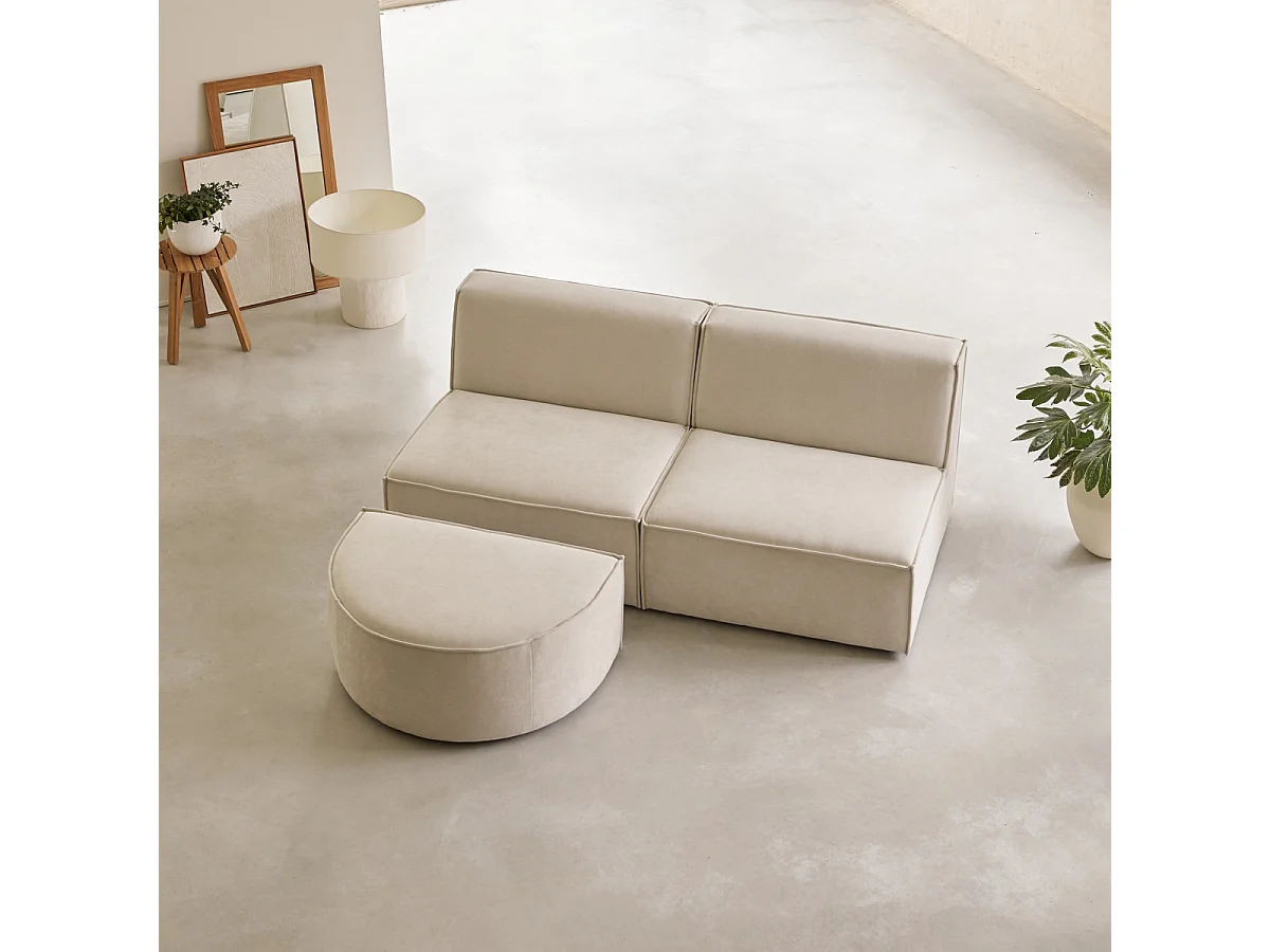 Banquette modulable Dario 2 places en tissu beige