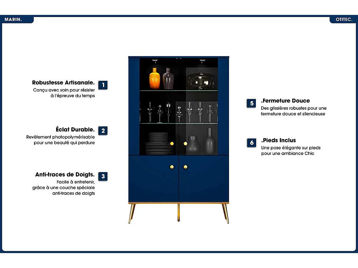Armoire Vitrine - H.150 x L.92 x P.40 cm - MARIN
