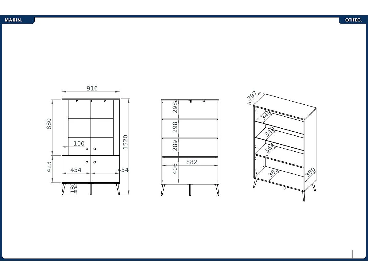 Armoire Vitrine - H.150 x L.92 x P.40 cm - MARIN