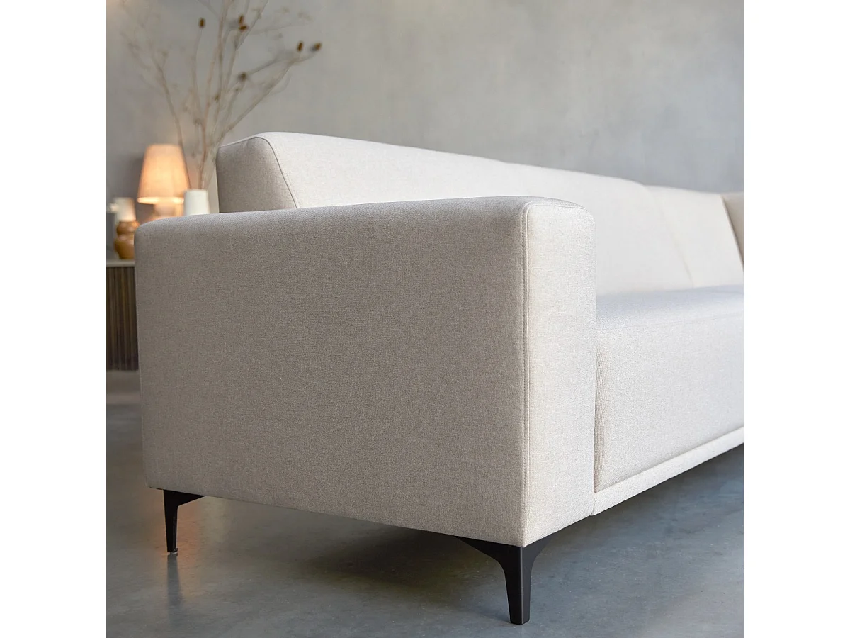 Divano angolare destro in tessuto écru 295 x 185 cm Lars, 5 posti