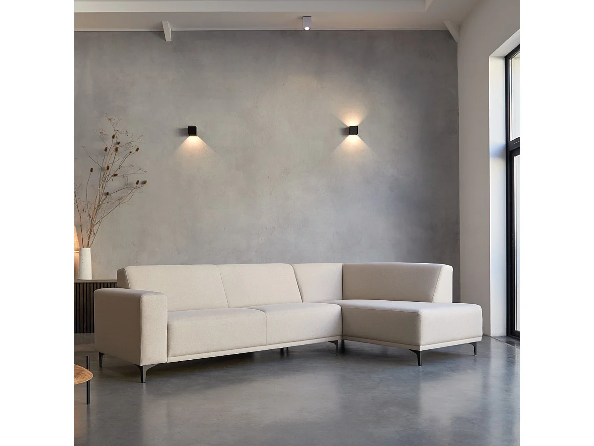 Divano angolare destro in tessuto écru 295 x 185 cm Lars, 5 posti