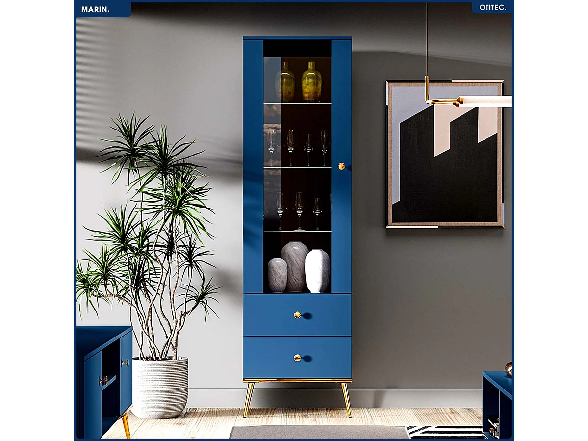 Armoire Vitrine - H.190 x L.55 x P.40 cm - MARIN