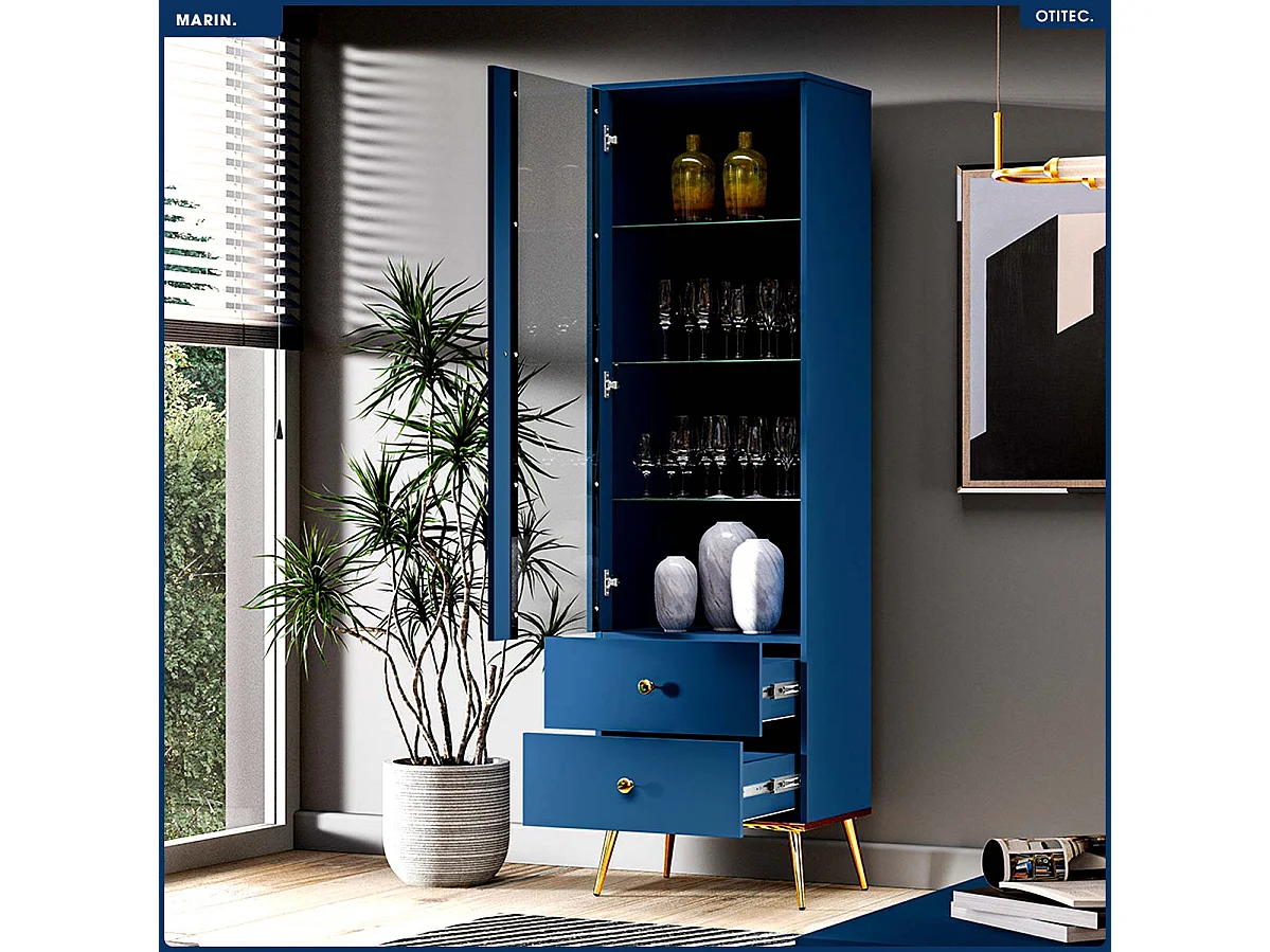 Armoire Vitrine - H.190 x L.55 x P.40 cm - MARIN