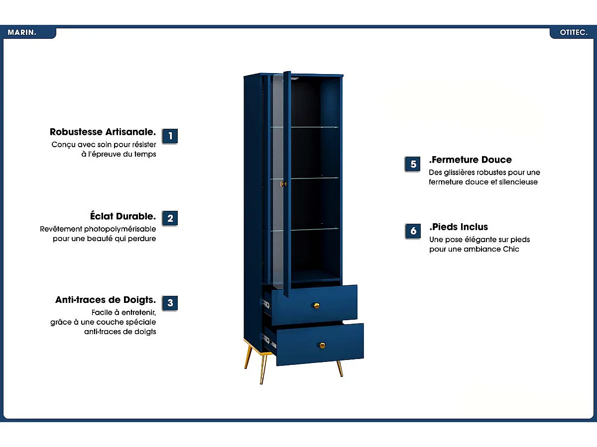 Armoire Vitrine - H.190 x L.55 x P.40 cm - MARIN
