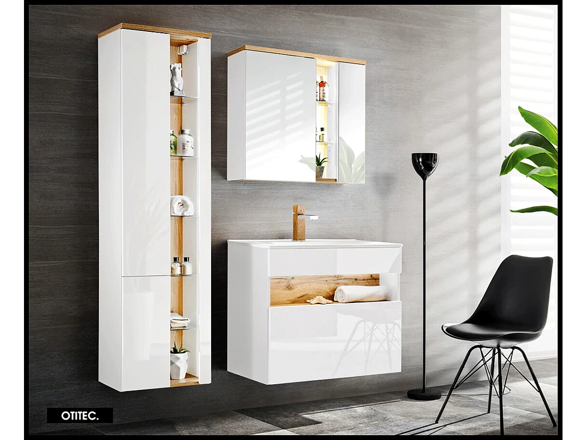 Colonne de salle de bain - 170 cm - Blanc - 2 portes - CYCLO
