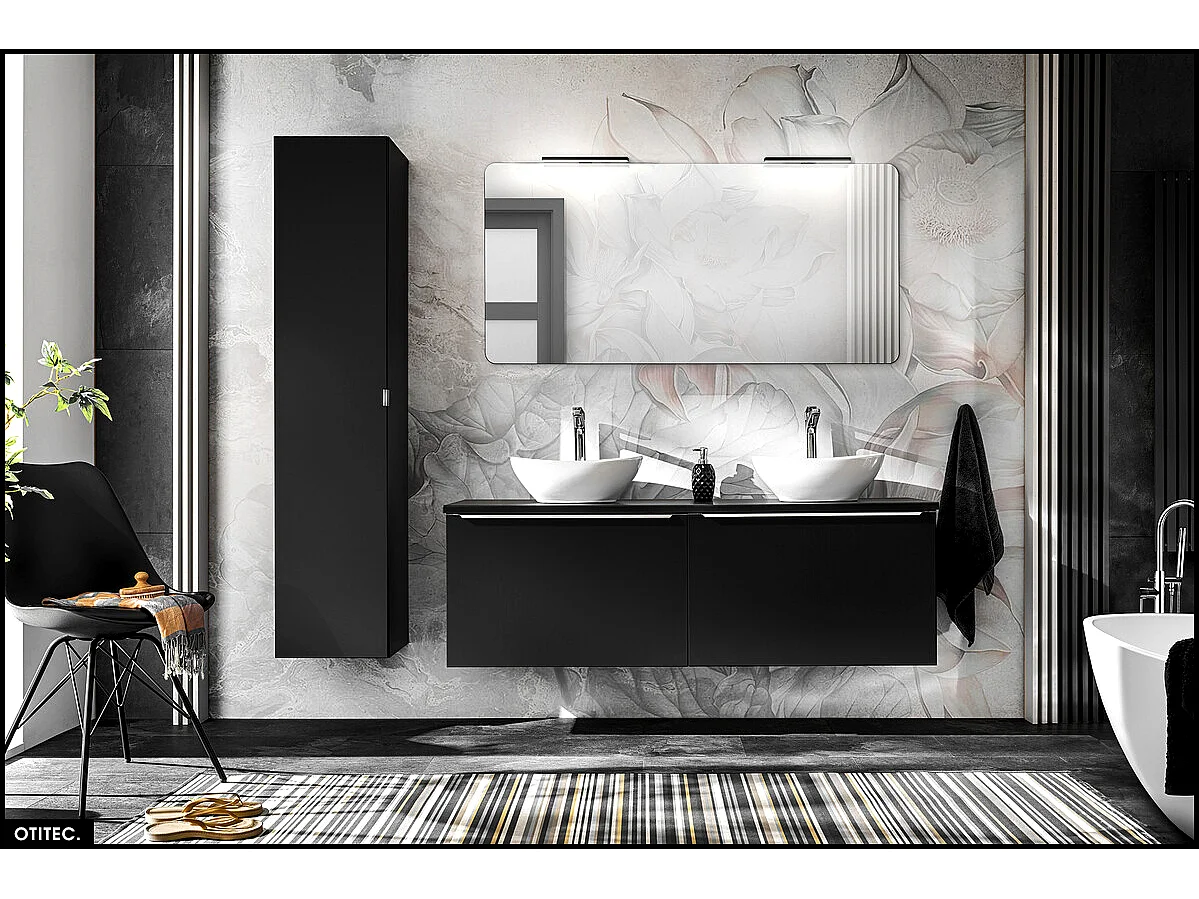 Colonne de salle de bain - 35 x 160 cm - 1 porte - 2 tiroirs - BOLD BLACK