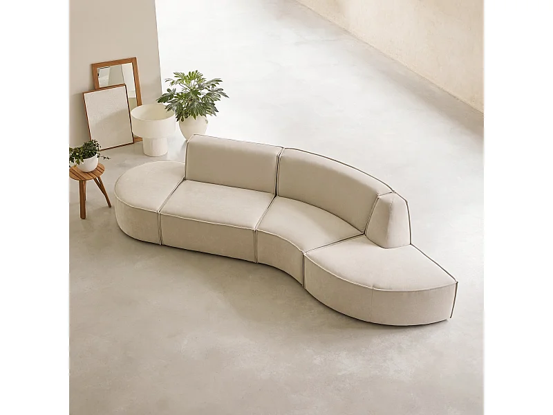 Banquette modulable Dario 4 places en tissu beige