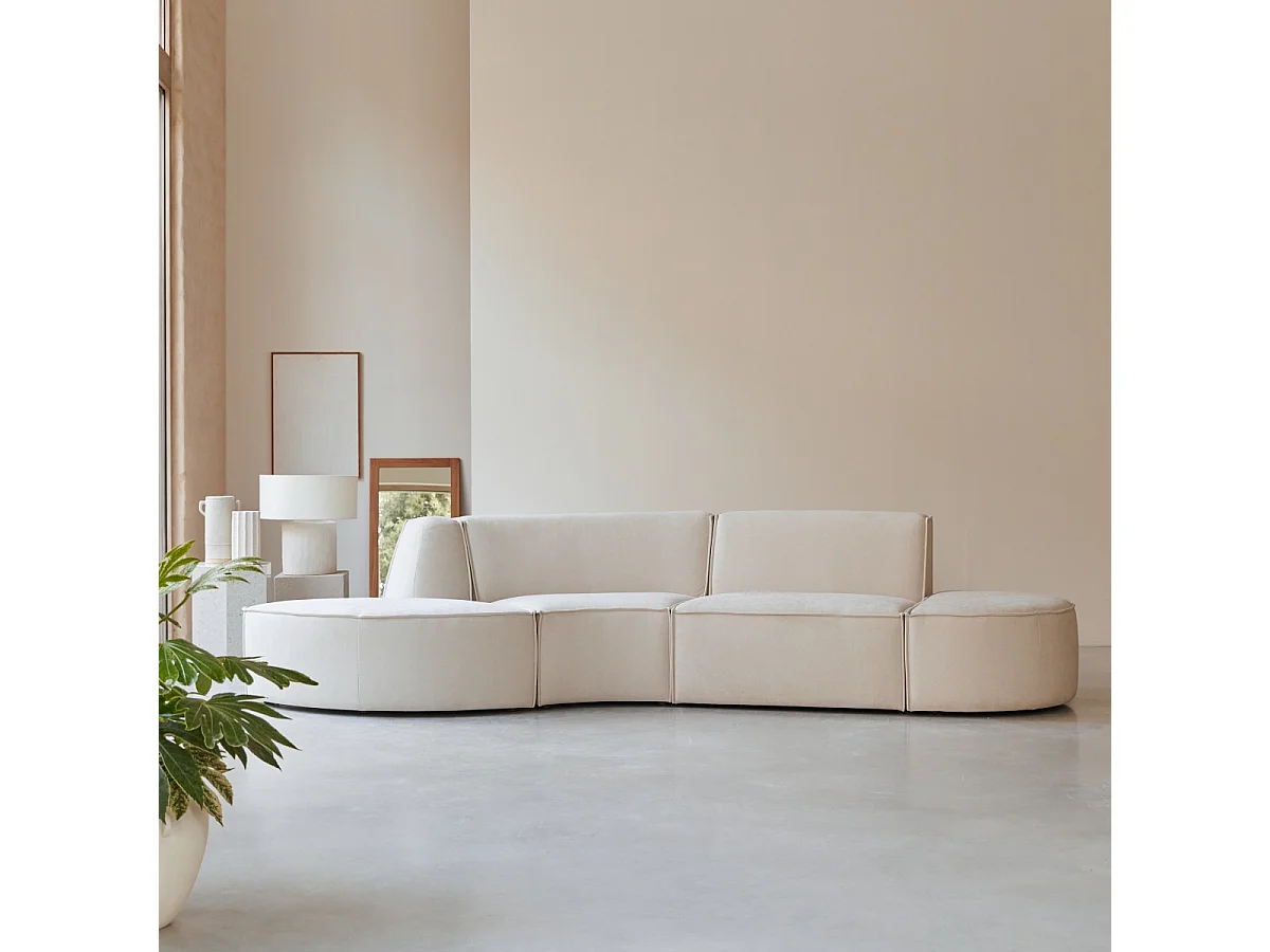 Banquette modulable Dario 4 places en tissu beige