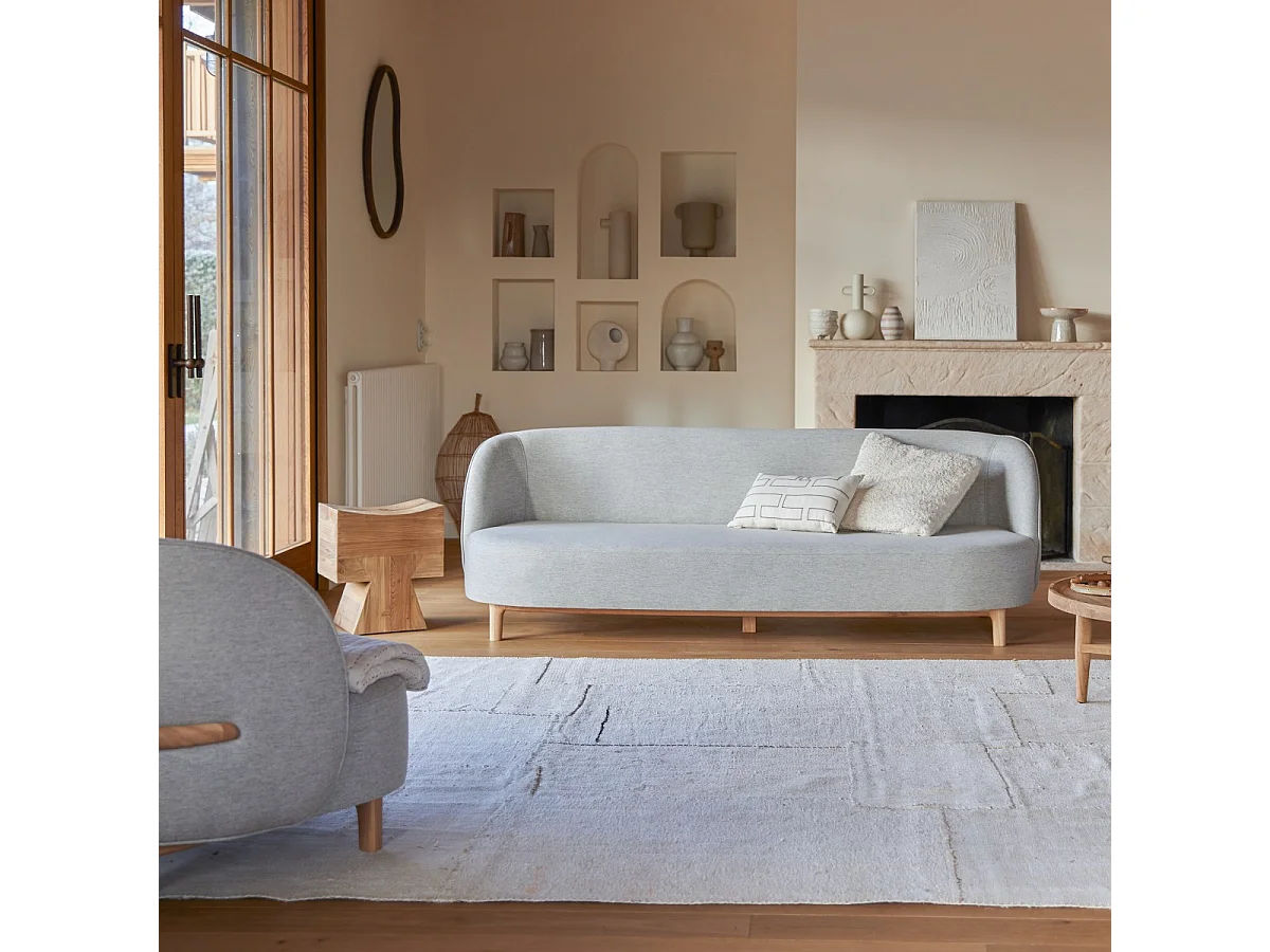 Canapé Hoya en chêne massif et tissu gris 3 places, 3 places