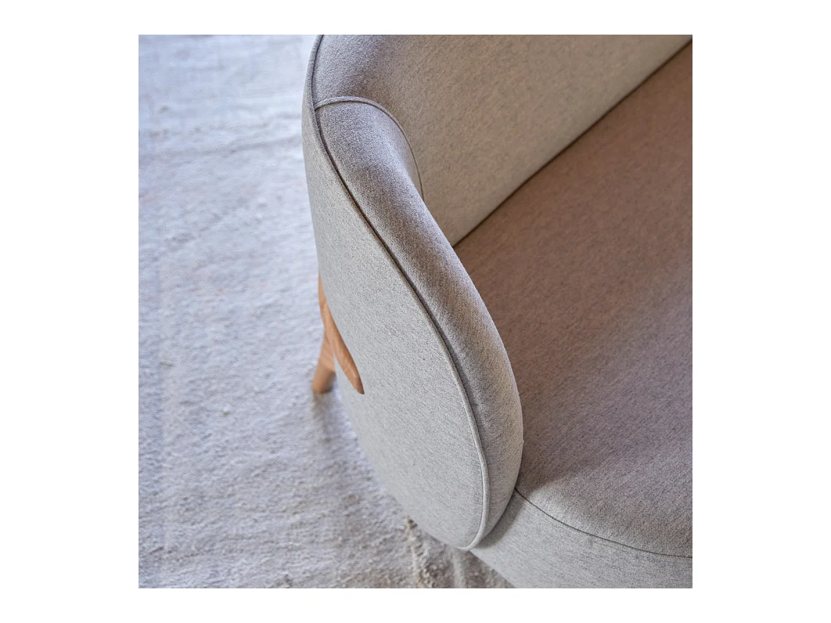 Canapé Hoya en chêne massif et tissu gris 3 places, 3 places