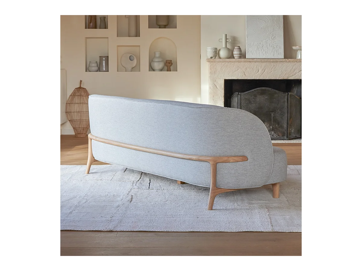 Canapé Hoya en chêne massif et tissu gris 3 places, 3 places