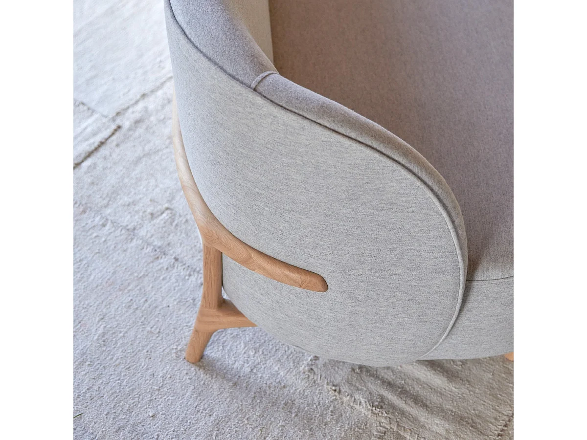 Canapé Hoya en chêne massif et tissu gris 3 places, 3 places