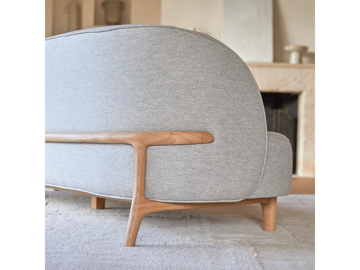 Canapé Hoya en chêne massif et tissu gris 3 places, 3 places