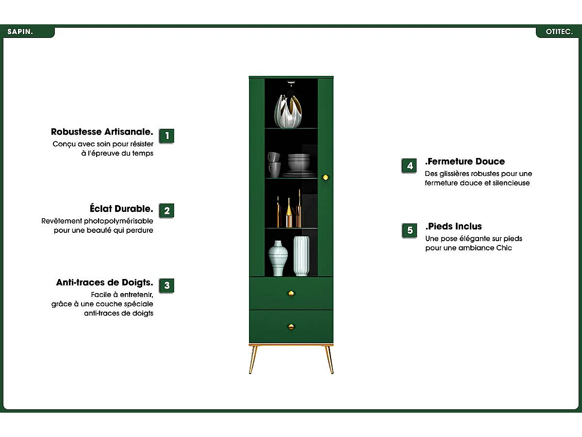 Armoire Vitrine - H.190 x L.55 x P.40 cm - SAPIN