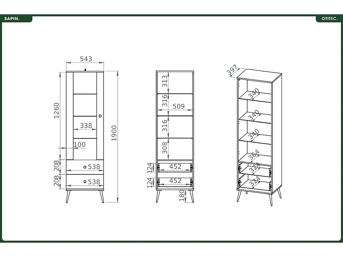 Armoire Vitrine - H.190 x L.55 x P.40 cm - SAPIN