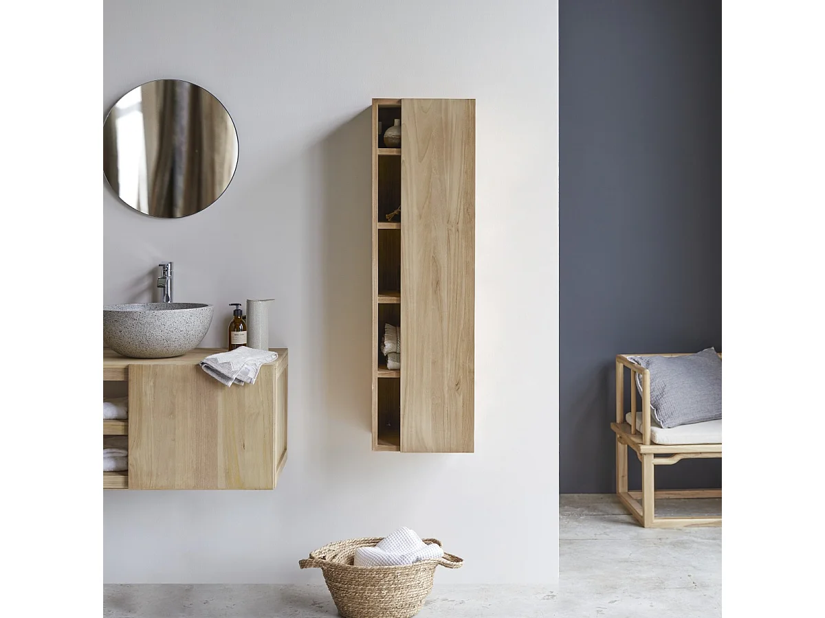 Badezimmer Hängeschrank Hochschrank aus massivem Teak Bad Naturholz Badschrank