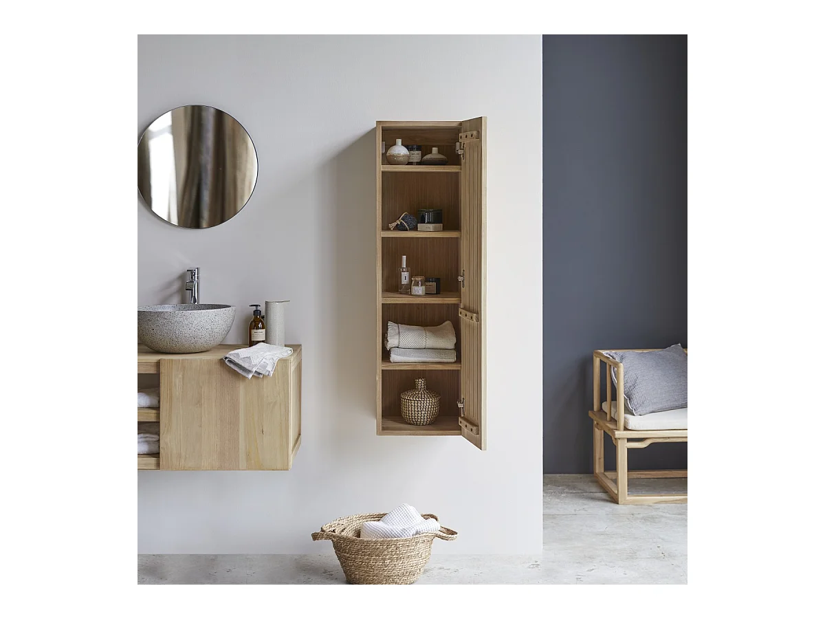 Badezimmer Hängeschrank Hochschrank aus massivem Teak Bad Naturholz Badschrank