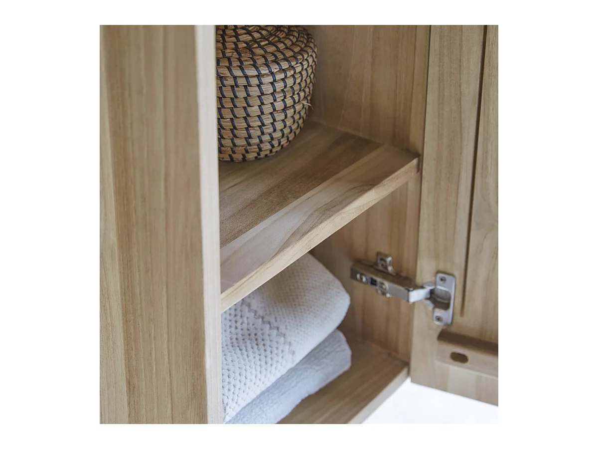 Badezimmer Hängeschrank Hochschrank aus massivem Teak Bad Naturholz Badschrank
