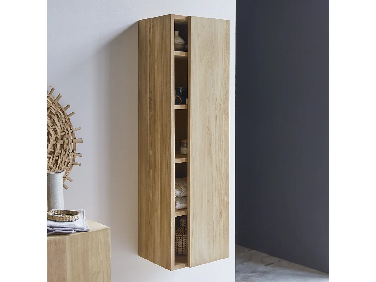 Badezimmer Hängeschrank Hochschrank aus massivem Teak Bad Naturholz Badschrank