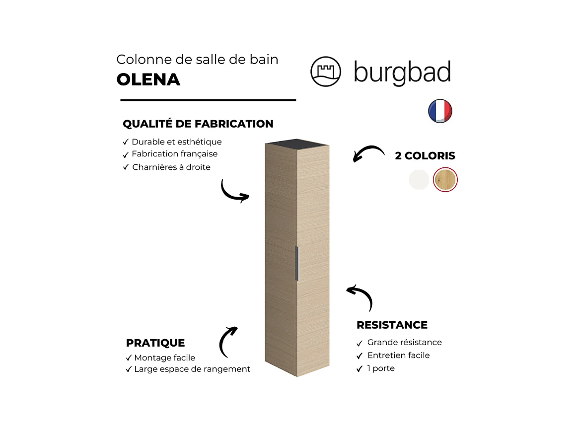 Colonne de salle de bain BURGBAD Olena 1 porte chêne clair