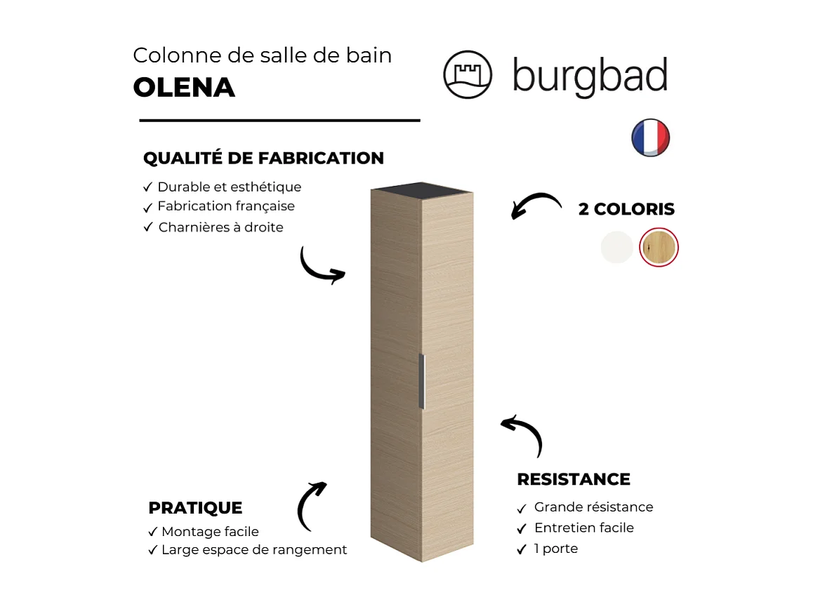 Colonne de salle de bain BURGBAD Olena 1 porte chêne clair