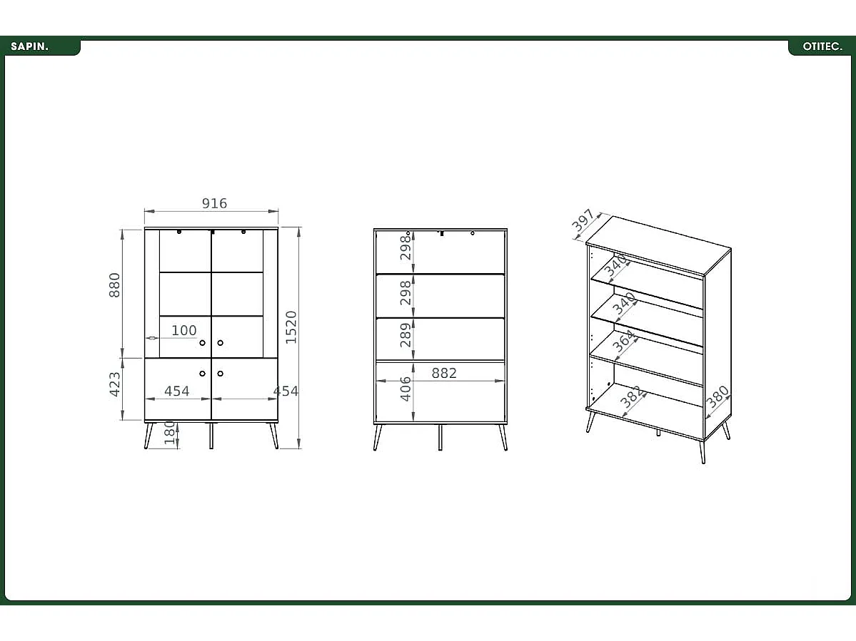 Armoire Vitrine - H.150 x L.92 x P.40 cm - SAPIN