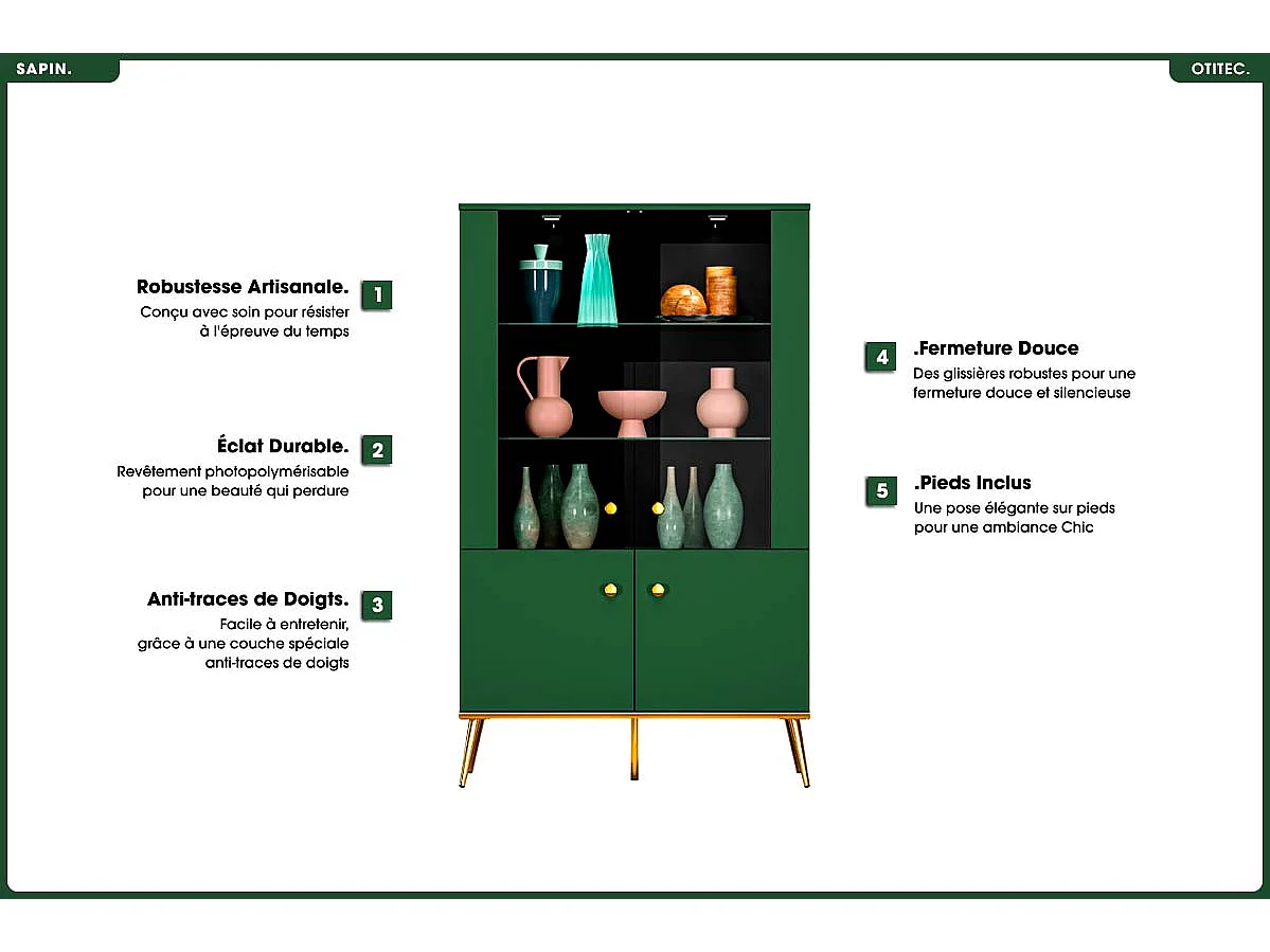 Armoire Vitrine - H.150 x L.92 x P.40 cm - SAPIN