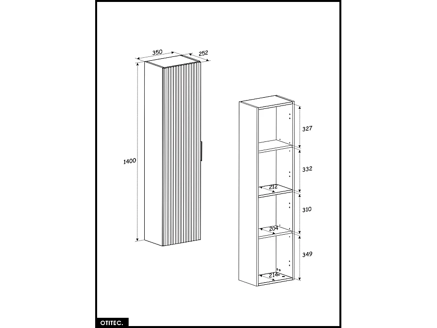 Colonne haute - 35 x 140 cm - 1 porte - Chêne Wotan - WOTANIA