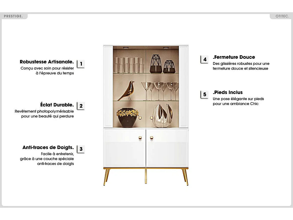 Armoire Vitrine - H.150 x L.92 x P.40 cm - PRESTIGE